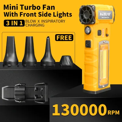 KEELAT Mini Turbo Fan with LED Light High Speed Cordless Air Blower Air Duster Multi-Function Cleaning Tool for Car Home