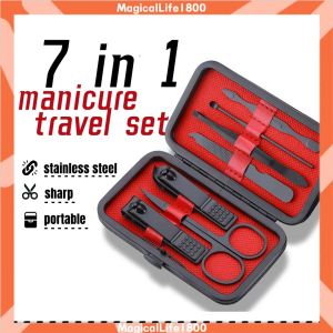 Stainless Steel 7 In 1 Manicure Pedicure Tool Set Grooming Portable Beauty Kit Travel With Case Nail Clipper Scissor