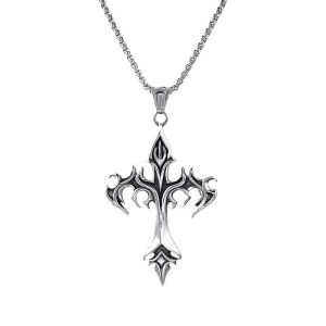Fashion Retro Flame Cross Pendant Necklace American Style Titanium Steel Material  Mens necklace