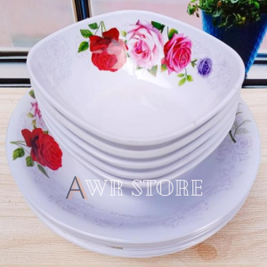 BEST SELLER 1 SET MELAMIN ISI 6PCS PERALATAN MAKAN DIAMETER PIRING 9INC 22CM DIAMETER MANGKUK 7INC MOTIF KEMBANG TERBARU / FOODGRADESNI DAN TAHAN PANAS / BISA COD