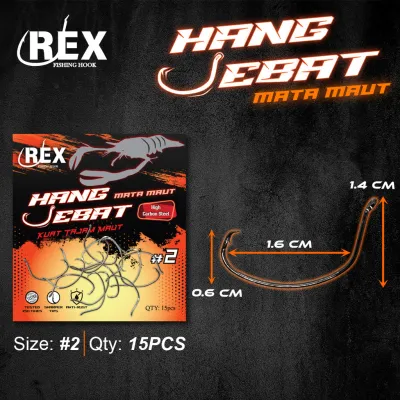 REX Hang Jebat 15pcs Prawn Hook Mata Maut Udang Galah Carbon Steel Mata Kail Mata Udang Hook Galah Kuat Tajam