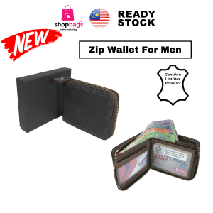 KASHVAU Genuine Leather Zipper Wallet For Men With 11 Card Slots Pocket For Bank Notes And Wallet Box FA28
