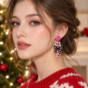 HPVDBP Snowman Christmas Earrings Deer 2D Flat Acrylic Ladies Ear Jewelry Cute Bow Leopard Pendant Earrings Christmas