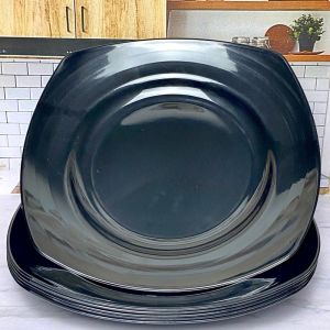 1 Lusin Piring Ramen Segi Plastik 23cm Piring Makan Full Hitam Tebal Anti Pecah Food Grade