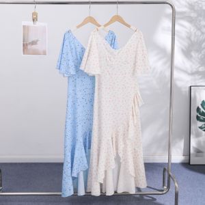 Floral Women Dress V Neck Ruffled Dress High Waist Slim Fit Dresses Irregular Hem Design Stylish Daily Wear 2026 Summer Dress2026