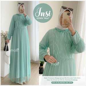 SHAUNA DRESS TILLE DOT MIX CERUTY PREMIUM TERBARU TRENDY MURAH ORIGINAL BY VINSTORE