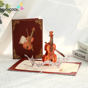 Vintage Violin Paper Craft 3D Stereoscopic Blessing Greeting Card Elegant Handcrafted Pop Up Card Ideal Holiday Birthday Thank You Gift for Music Lovers Friends Family