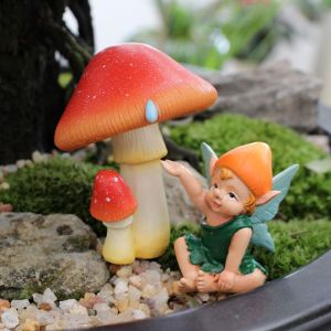 USECOAT Resin Mushroom Doll Set Cartoon Cute Mushroom Fairy Statue Garden Plugin Decoration Creative Miniature Figurine Sculptures Flower Pot