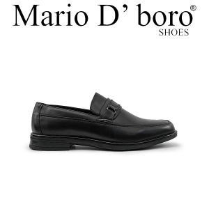 Mario D Boro Mens Formal Elite Shoes MY 26682 Black C88 - Black leather loafer with buckle detail flat sole suitable for formal occasions.