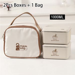 MECOME 3Pcs/Set Microwave Heated Insulated Lunch Box 304 Stainless Steel Chinese Style Meal Container Durable Portable Lunch Bag