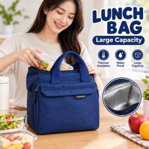 Insulated Waterproof Nylon Lunch Bag Lightweight Large Capacity Multi Pocket Tote Zipper Closure For Office School Picnic Travel Daily Use