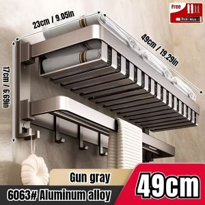 Punch-free Towel Rack Bathroom Aluminium Towel Holder Organizer Rack Toilet Storage Shelf Wall-Mount