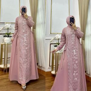 Dehadi FS Wilona Maxi Dress Bahan Ceruty Babydoll Full Furing Aplikasi Outer Burkat Terpisah