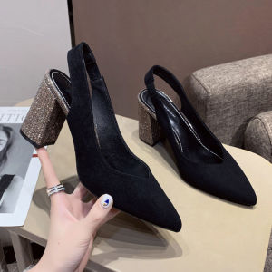 Thick High Heels Pumps Autumn Korean Style Women Shoes Pointed High Heel Shoes Rhinestone Pumps for Women