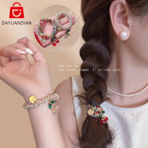 DAYUANDIAN สร้อยข้อมือเชือกผมอุปกรณ์เสริมคู่วัตถุประสงค์ ผมเชอร์รี่เงา scrunchie สไตล์เกาหลีอารมณ์ห่วงผม