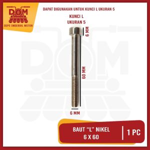 Baut "L" Nikel 6 x 60 Harga Per 1 Biji (PSP) Baud "10 Kunci L 5  Drat 6 mm Panjang 60 mm