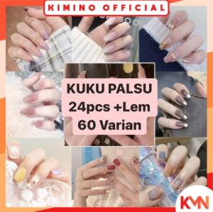 (CLEAR STOCK) Set 24pcs Kuku Palsu Tangan FREE LEM Murah Tahan Air FREE LEM Fashion Nail Art Korea Fake Nails Manicure