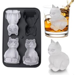 MAJESTI Không chứa BPA Khuôn làm đá hình mèo 3D 4 Lỗ Dễ dàng tháo lắp Khuôn làm đá viên bằng silicon Dễ thương Có thể tái sử dụng Khuôn làm đá hình mèo Bếp gia đình