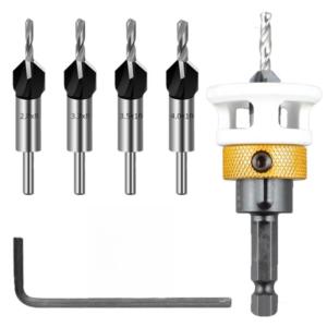6pcs Countersink Drill Set with Adjustable Depth Stop Woodworking Countersink Drill Bits Set Upgrades for Projects
