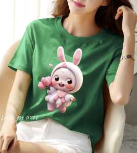 (COD)KAOS ATASAN MOTIF KELINCI BUNGA/COTTON COMBED WANITA