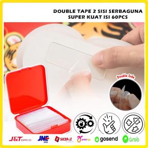 Sticker Double Tape Gel 2 Sisi 1 Box Isi 60 pcs Isolasi Bening/ Stiker Perekat Dinding Tembok Kaca Keramik Tanpa Bekas / Double Sided Stickers Tape Transparent / Selotip Tempelan Tembus Pandang Serbaguna Super Kuat Must Have