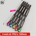 Mũi vít Nhật Bản PH2 dài 100mm Fukuoka đa năng trợ lực, đầu mũi bắn vít 2 đầu 4 cạnh bake có vòng nam châm từ tính siêu hít, mũi bắt vít PH2x100mm thép S2 siêu cứng, chống tòe, mũi bắt vít mũi dù, đầu bắt vít tới hạn cao cấp. 