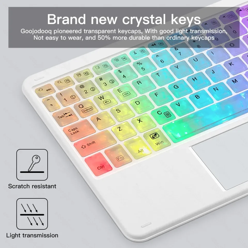 GOOJODOQ Bluetooth Wireless Keyboard Clear Crystal RGB LEDWith Touchpad  English For Phone For iPad Pro Air for Xiaomi Huawei Android Windows |  Lazada PH