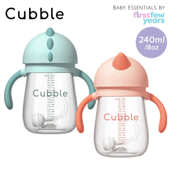 Cubble Tritan Straw Bottle with Removable Handles and Weighted Straw 240ml/8oz (2 Designs, 2 Colours)