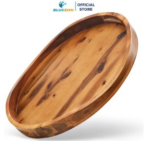 Khay gỗ hình oval BLUEZON có tay cầm Dùng Để Bưng Bê Đồ Ăn Đồ Uống Nhà Hàng Khách Sạn Cafe