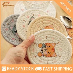 MIH ✨ COD ✨ แผ่นรองจานกันความร้อนสำหรับวางบนโต๊ะแผ่นรองแก้วลายแมวทนทานของตกแต่งบ้านอุปกรณ์ตกแต่งโต๊ะในครัว