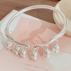 999镀银风铃兰花银手镯女小众设计闺蜜高级感新款生日礼物送女友999 Silver Plated wind chime orchid silver bracelet Female Minority design girlfriends advanced feeling new birthday gift for girlfriends