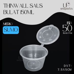 THINWALL SAUCE CUP BULAT 150ML WADAH SAUS SAMBAL MAYONAISE PLASTIK PLUS TUTUP BENING SUMO (50 PCS)