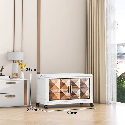 Stackable Plastic Box 50CM/65CM Foldable Storage Cabinet with Wheels Wardrobe living room snack storage box