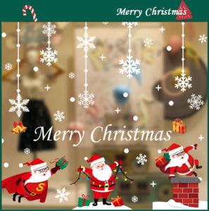 COMBO-Decal trang trí NOEL HÍT TĨNH ĐIỆN -Ba Ông Già Noel năng nổ phát quà sắc nét (4 tấm)-CDN153