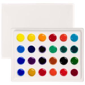 MEEDEN 24-Well Ceramic Watercolor Paint Palette with Cover Porcelain Mixing Artist Palette 6 by 4-1/2 inch for Artist Watercolor Gouache Painting Coloring