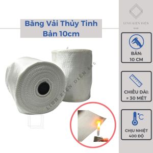 Băng vải thủy tinh cách điện chịu nhiệt độ cao chống cháy quấn động cơ biến áp bản 10cm cuộn dài 30 mét BVTT100