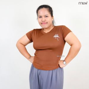 412-2xl# เสื้อยืด ไซส์ใหญ่ สาวอวบ คอกลม แขนสั้น จั๊มเอว ผ้าร่อง ปักตัวอักษร ทรงเข้ารูป