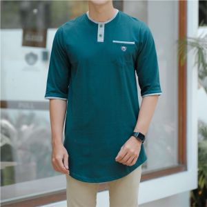 KHOIRUMMAH Koko Kurta Badar | Kaos Koko Kurta Polos | Koko Pria Polos | Kurta Pakistan Dewasa Lengan 3/4 | Maroon