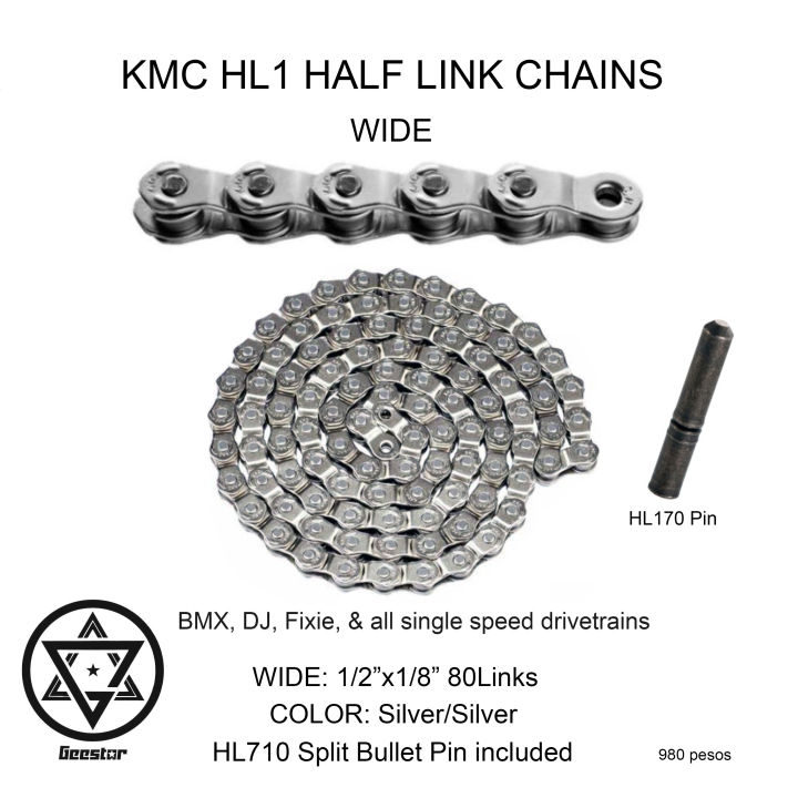 KMC HL1 Wide Half-Link Chain Silver 1/2