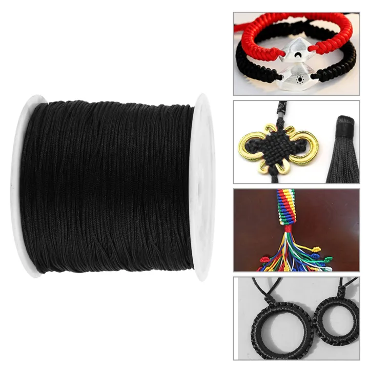 100 Meter Nylon Chinese Knot Cord - 0.8mm Rattail String For Macrame, Shamballa, Jewelry Making (Black)