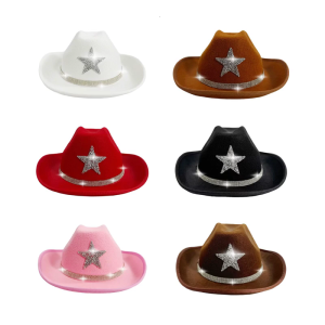Classical Western Cowboy Hats Kids Sparkling Star Design Party Hat Comfortable Headwear For Child Theme Event Dressingup