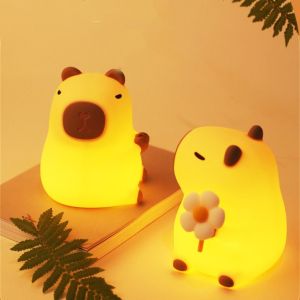 ANGY Silicone LED Capybara Night Light Cute Soft Desk Lamp Decoration Cartoon Bedside Light Children