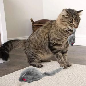 DGFDF นุ่มนุ่มๆ ของเล่นแมวหนูกำมะหยี่สีเทา ตุ๊กตาผ้าพลัฌ เมาส์จำลอง ของเล่นหนูหางยาว ตลกๆ ซูดิง ของเล่นสัตว์เลี้ยงแมวหนูปลอม บรรเทาความเบื่อ