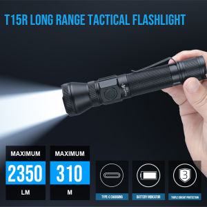 Trustfire T15R Senter Taktis Angkatan Darat 2350Lumen Tipe C USB yang kuat USB Rechargeable 18650 LED Lampu taktis militer yang dapat diisi ulang
