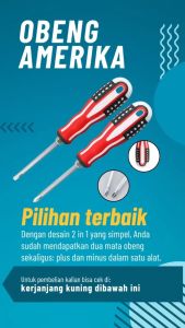 Obeng Bolak Balik Amerika 2in1 Kepala Obeng Plus Minus Gagang Karet Anti Slip Berkualitas