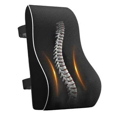 Lumbar Support Pillow for Office Chair Back Support Pillow for Car Memory Foam Back Cushion for Pain Relief Improve Posture Mesh Cover Double Adjustable Straps