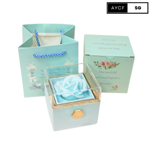 Rotating Surprise Jewelry Box with Rose Soap Flower Ideal for Rings and Necklaces