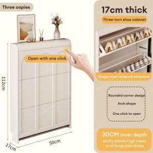 TABLETROVE Shoe Cabinet Wooden Flip Shoe Cabinet Storage Shoe Rack 3 Drawers Tipper Shoe Cabinet Entrance Cabinet