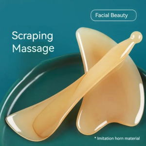 Traditional Chinese Facial Massage Tool with Faux OX Horn Gua Sha Board - SPA Massage Tool for Acupuncture Scraper and Body