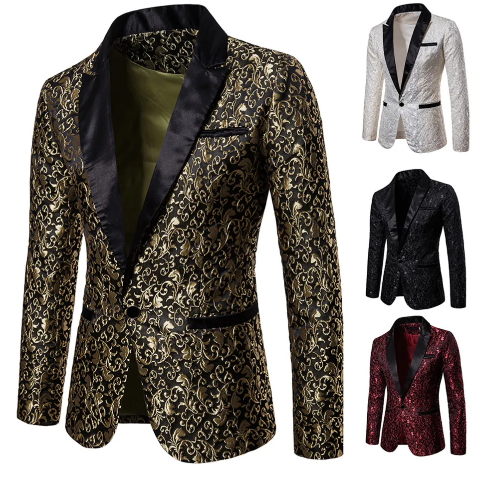 Men Blazer Exquisite Workmanship Lapel Slim Wedding Suit Coat